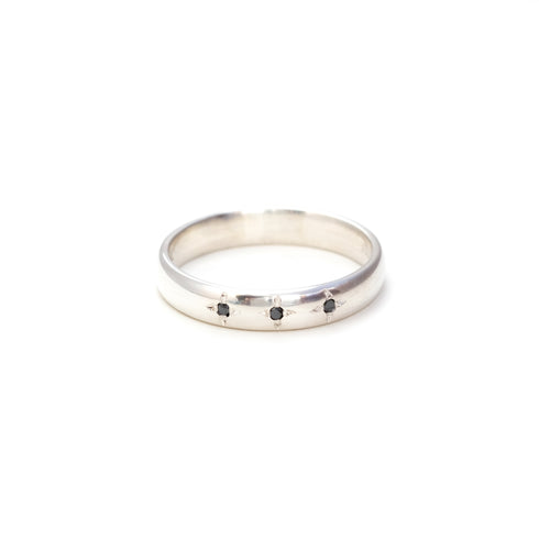 The Leo Half Round Band ~  with Black Diamonds in Silver